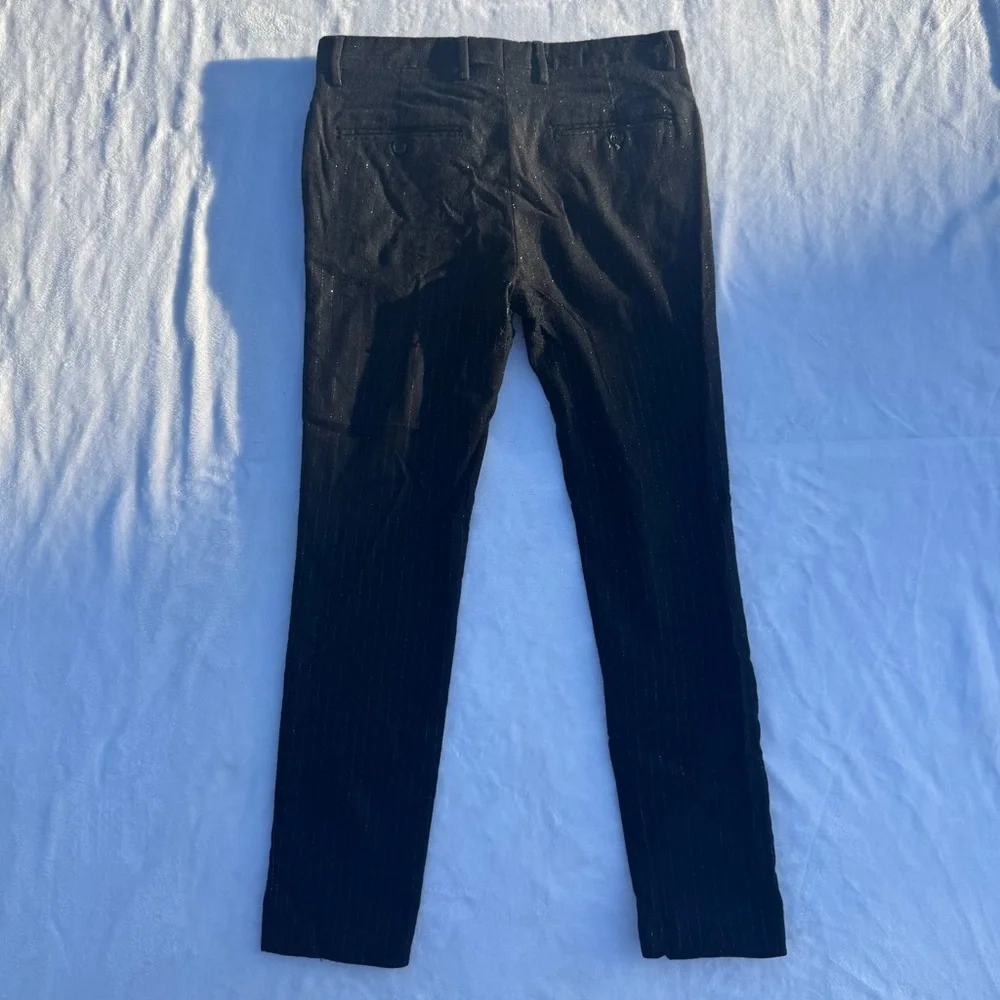 ZARA Man Black Wool Dress Pants with Metallic Silver Stripes - Picture 3 of 8